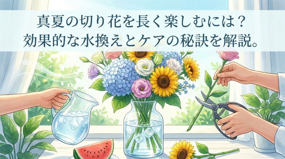真夏の切り花を長く楽しむには？効果的な水換えとケアの秘訣を解説。