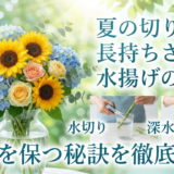 夏の切り花を長持ちさせる水揚げの極意。鮮度を保つ秘訣を徹底解説。