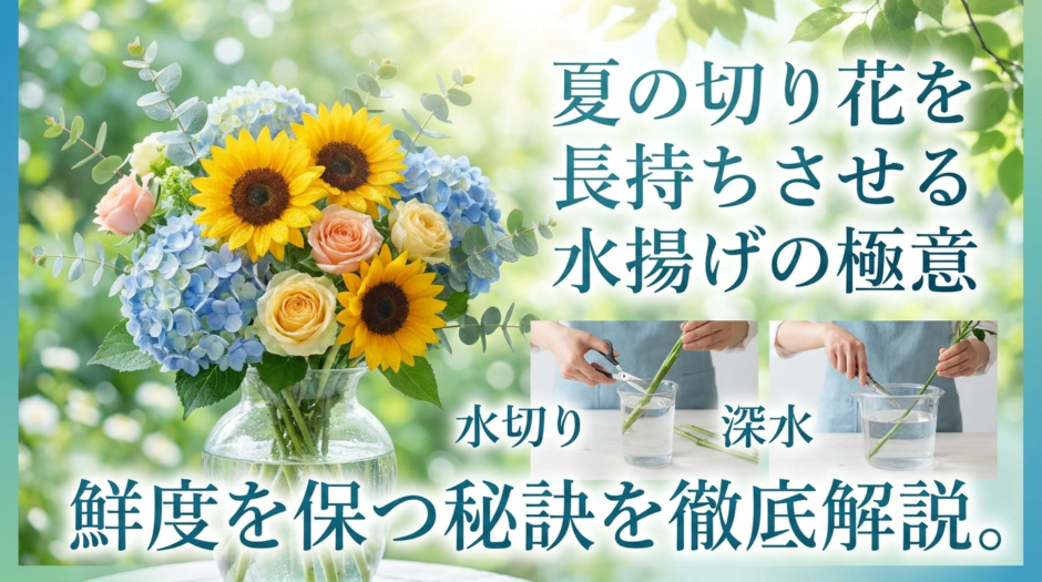 夏の切り花を長持ちさせる水揚げの極意。鮮度を保つ秘訣を徹底解説。